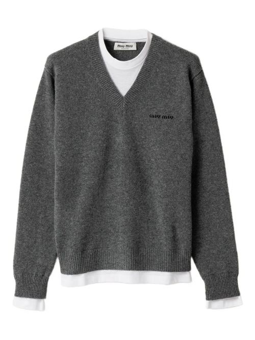 Maglia con scollo a v in cashmere MIU MIU | MMLB61174KF0480